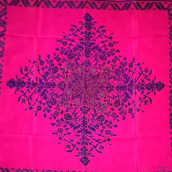 NEW Lanvin Fuschia/Magenta & Purple Silk Scarf, Floral Pattern, 25" square - Picture 9 of 9